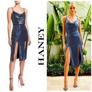 NWT Haney Elise Sequin Embellished Thigh-Slit Midi Cocktail Dress Flapper Gatsby